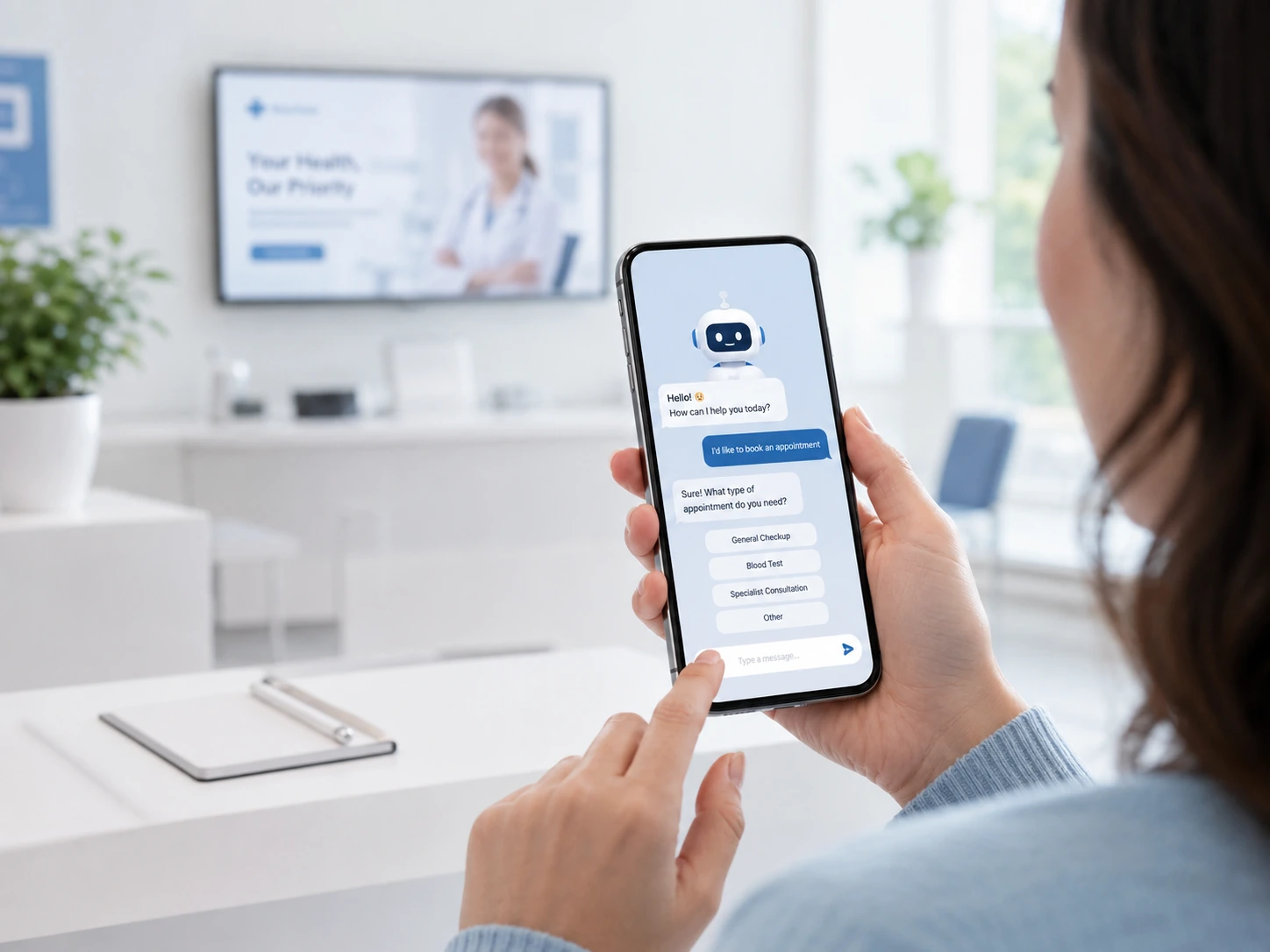 Chat bubble interface on a clinic website